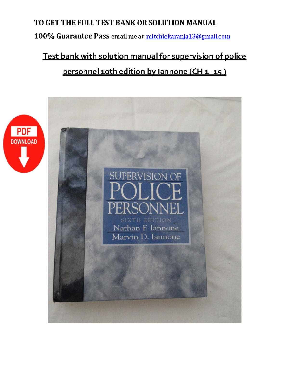 Test Bank & Solution Manual for Supervision of Police Personnel (C10 ...
