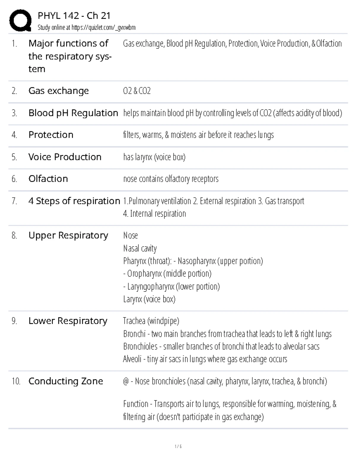 Comprehensive Overview of the Respiratory System - Bio 101 Study Guide ...