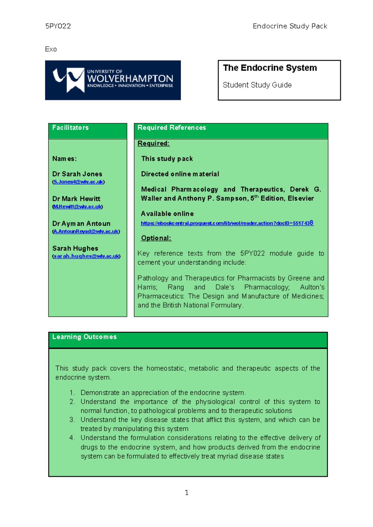 5PY022 Endocrine System Study Pack: Comprehensive Student Guide - Studocu