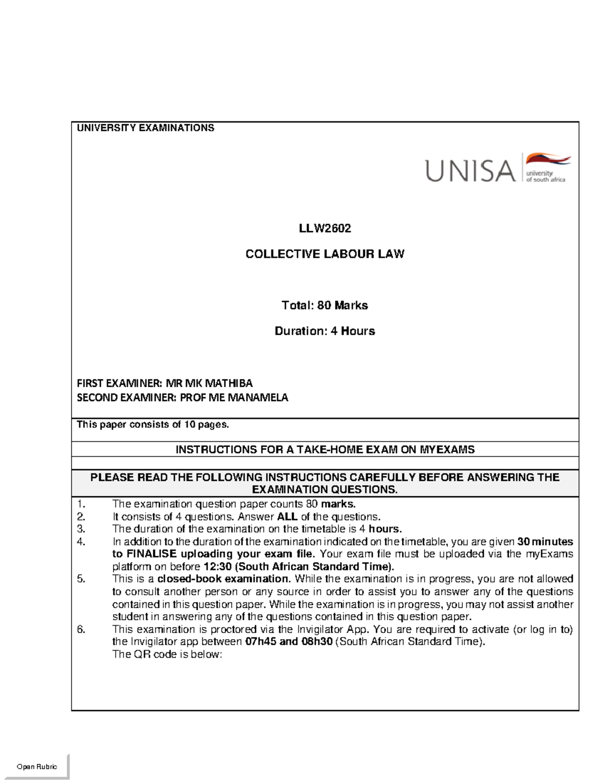 LLW2602 Final Exam: Collective Labour Law Guidelines and Questions ...