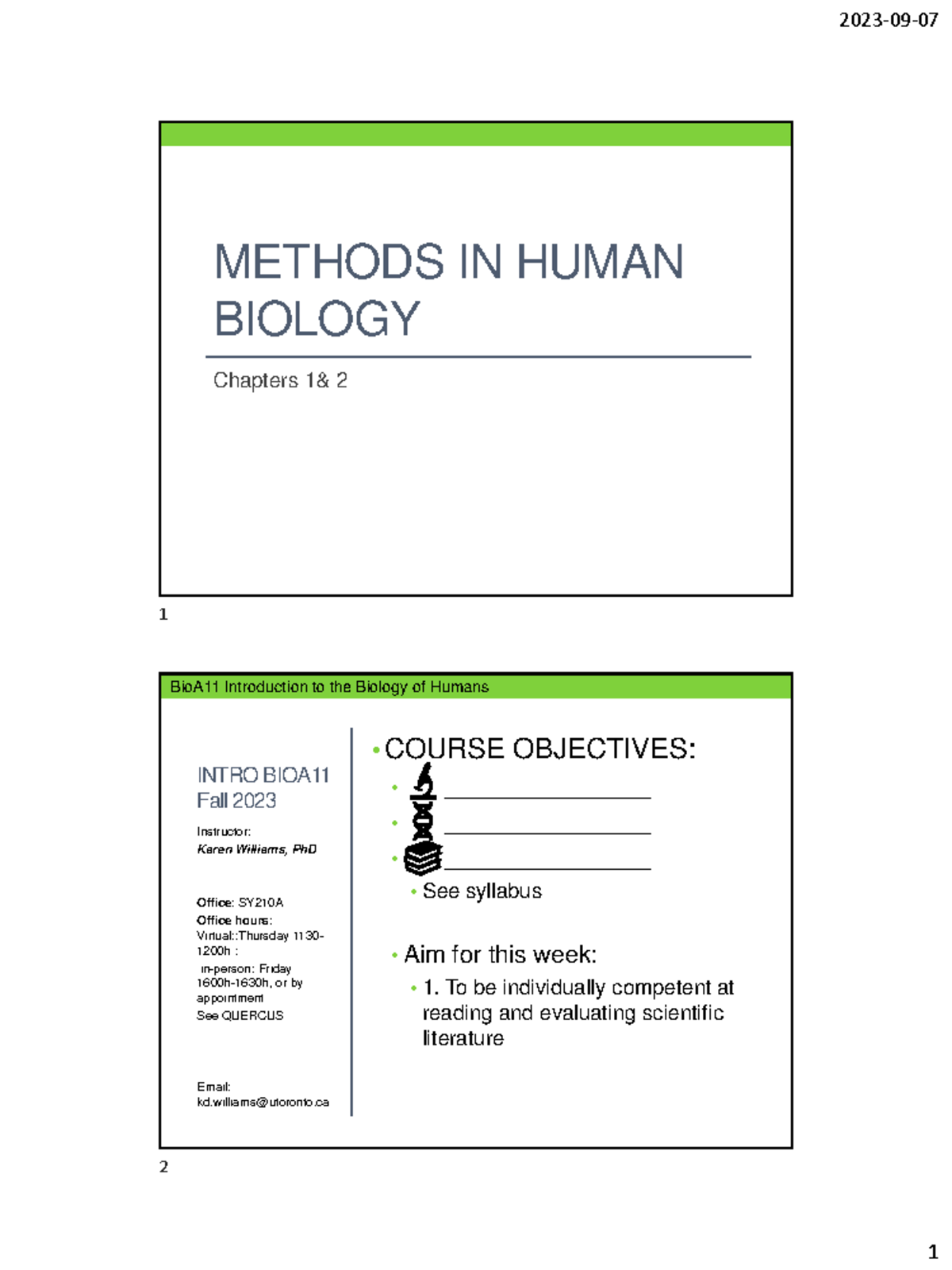 BioA11 Lecture 1 Notes: Methods in Human Biology Overview - Studocu