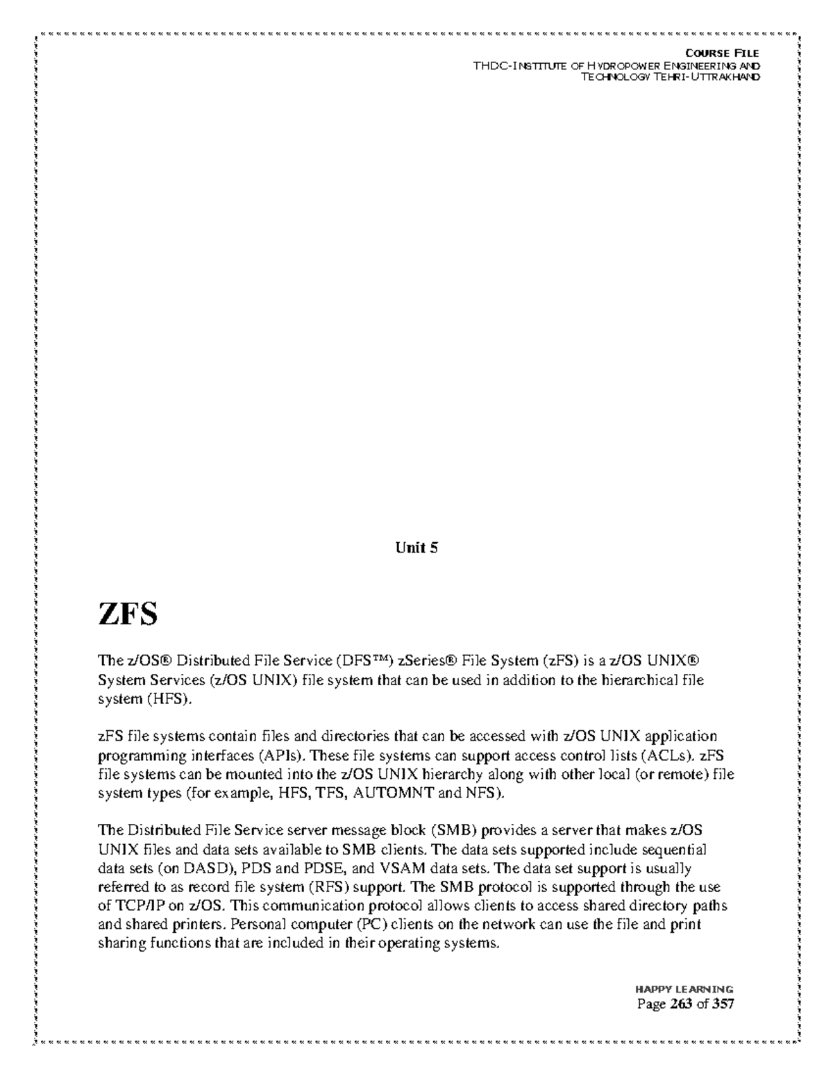COURSE FILE OF HYDROPOWER ENGINEERING AND TECHNOLOGY: Unit 5 ZFS ...