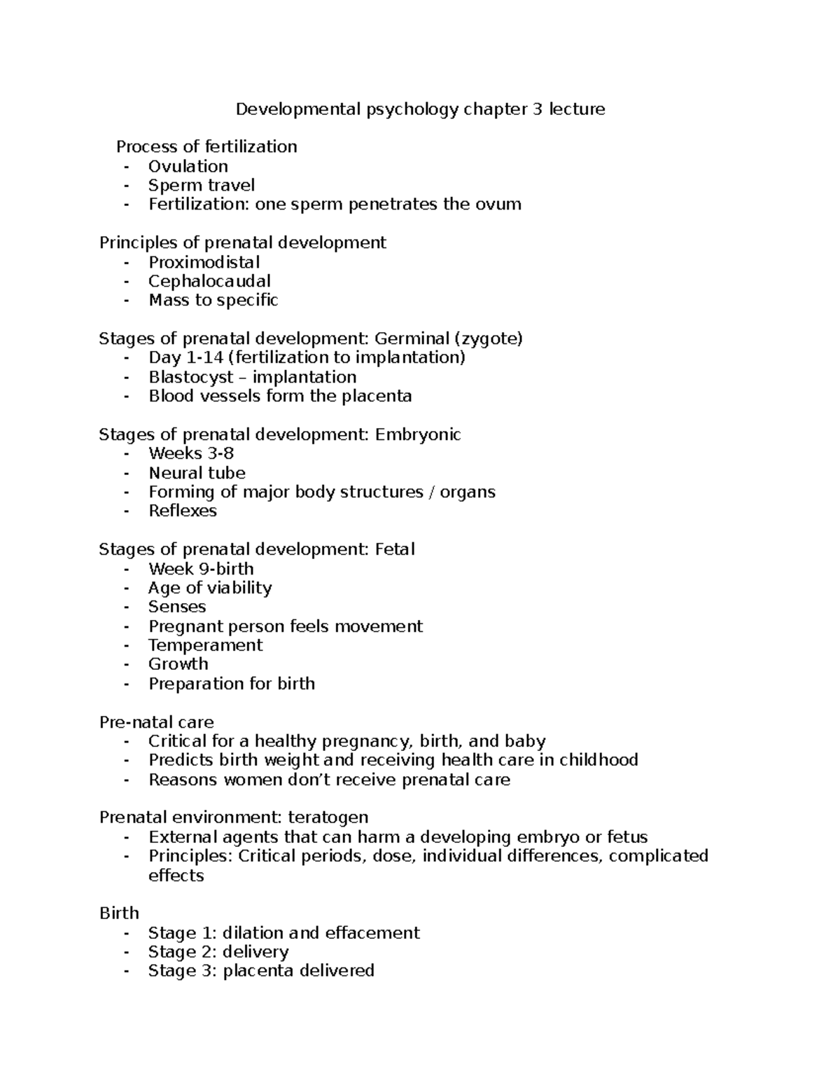 Developmental psych Ch 3 - Developmental psychology chapter 3 lecture ...