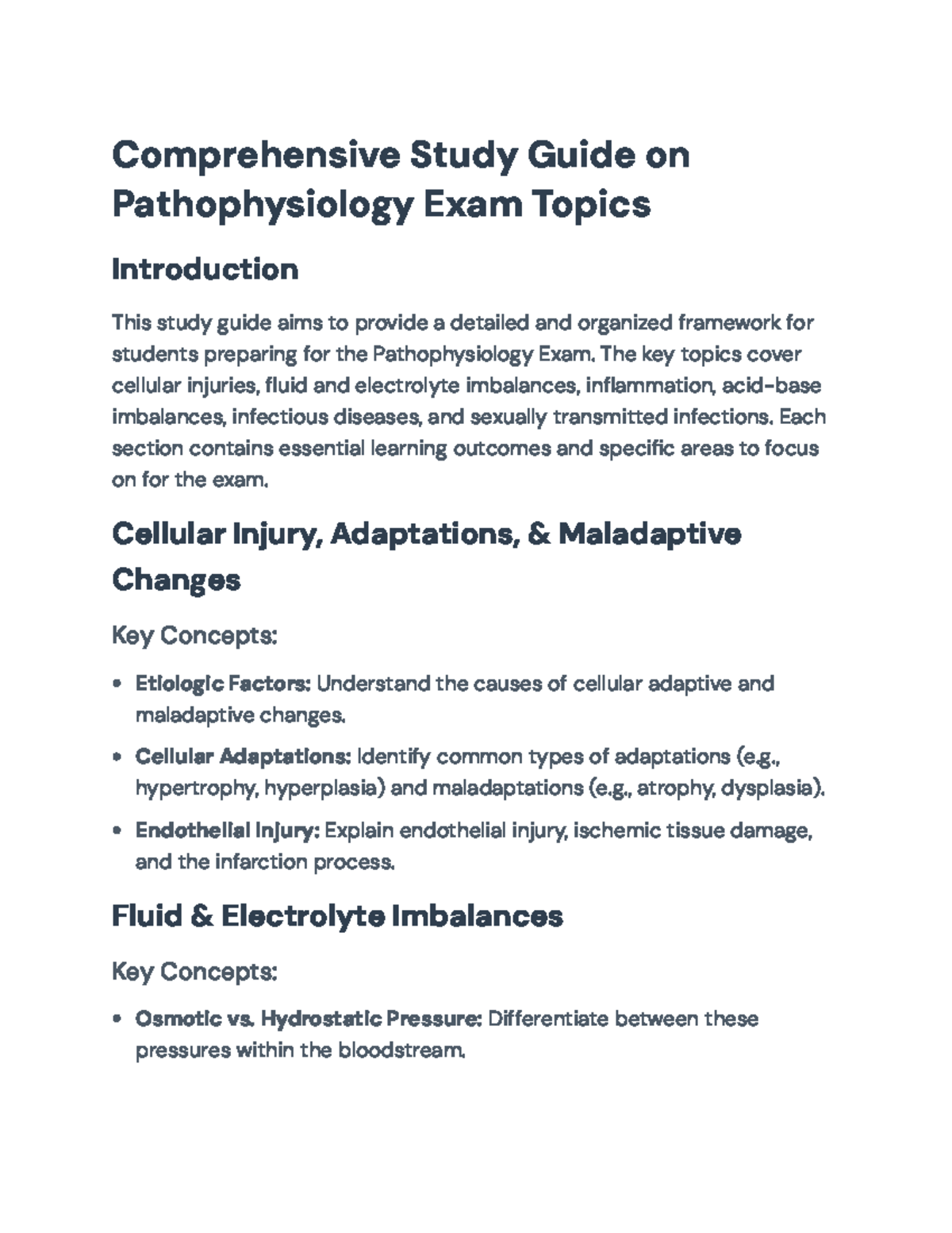 Pathophysiology Exam Comprehensive Study Guide (Final Exam) - Studocu