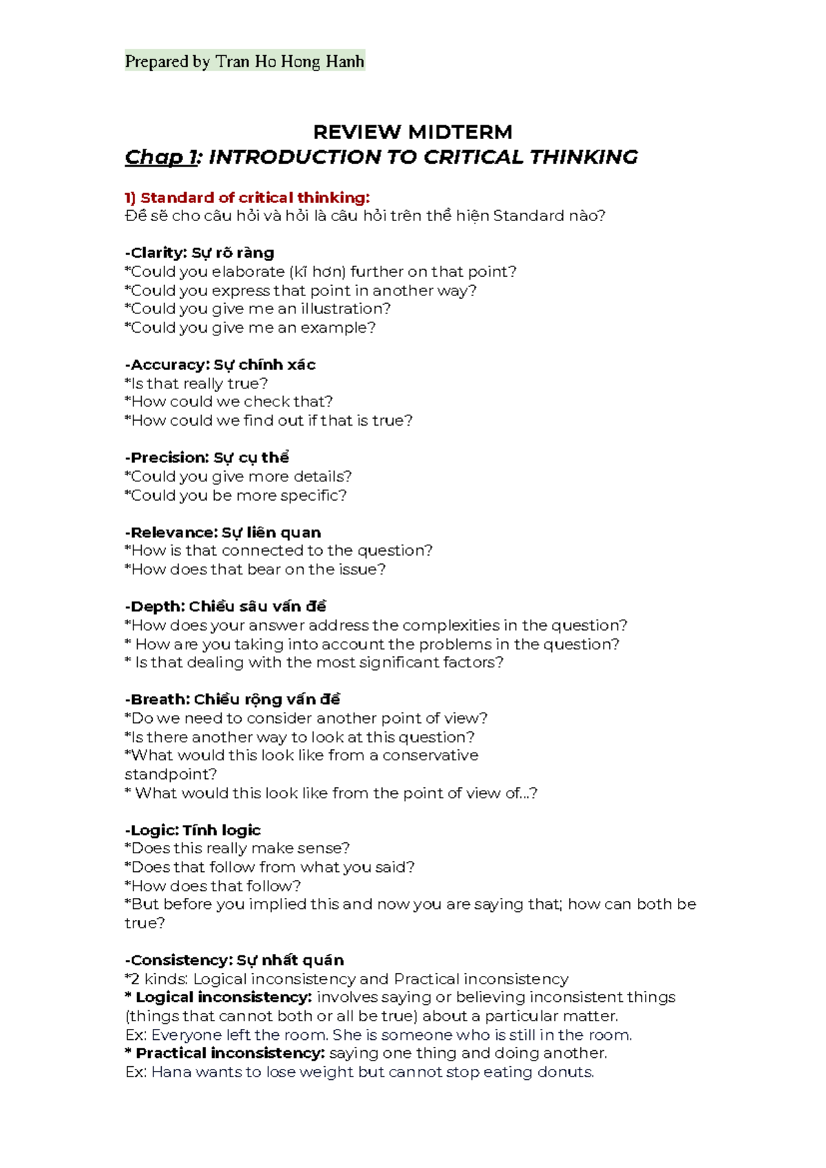 Midterm Review - Summary of Critical Thinking Concepts (MID-CRIT) - Studocu