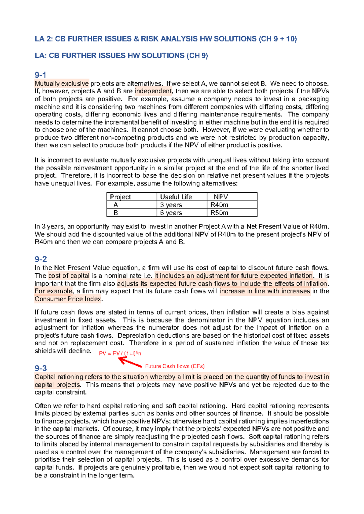 LA 2: CB Further Issues & Risk Analysis HW Solutions (Ch 9 & 10) - Studocu
