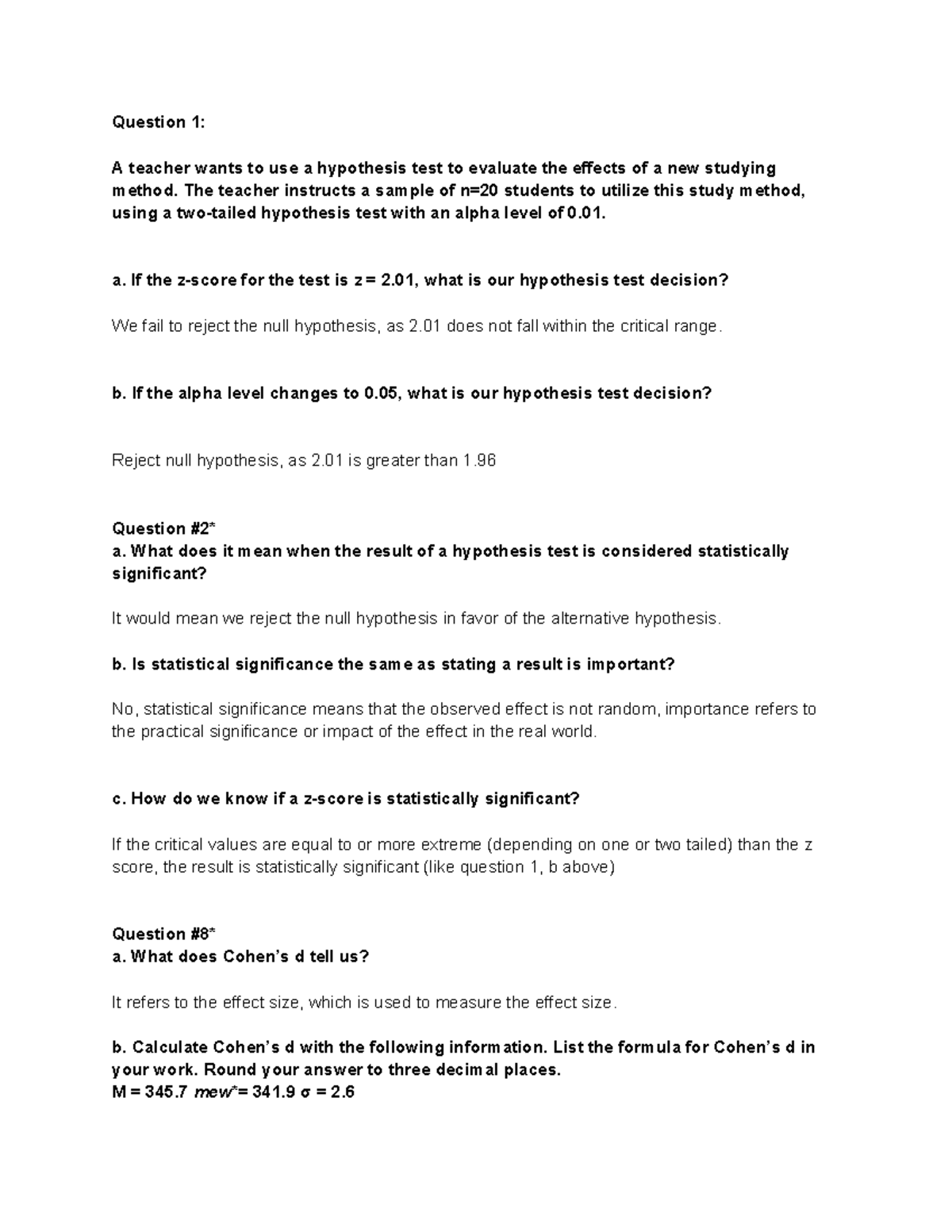 Chapter 8: Hypothesis Testing and Cohen's d Analysis Notes - Studocu
