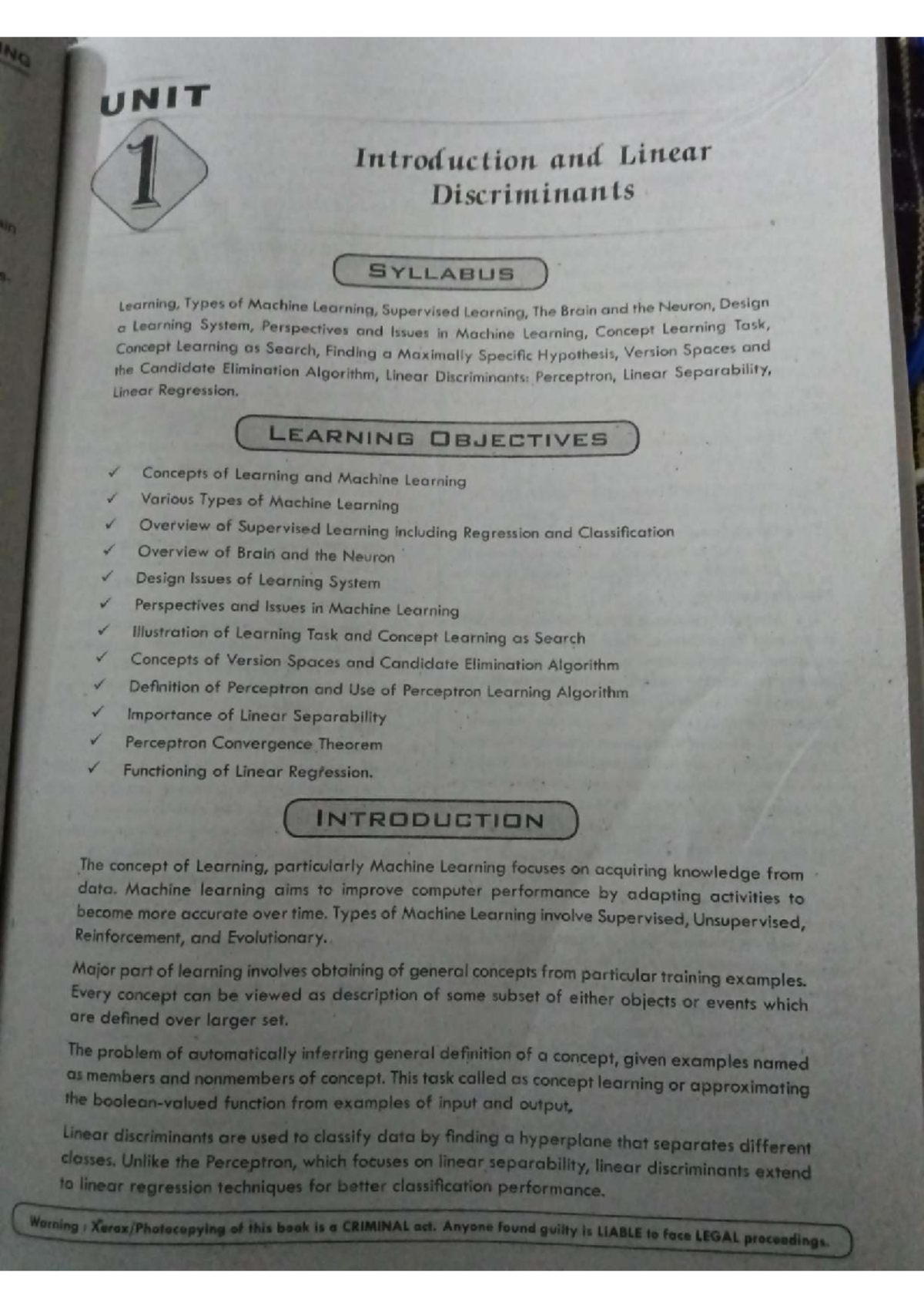 ML Unit-1: Introduction to Linear Discriminants and Machine Learning ...