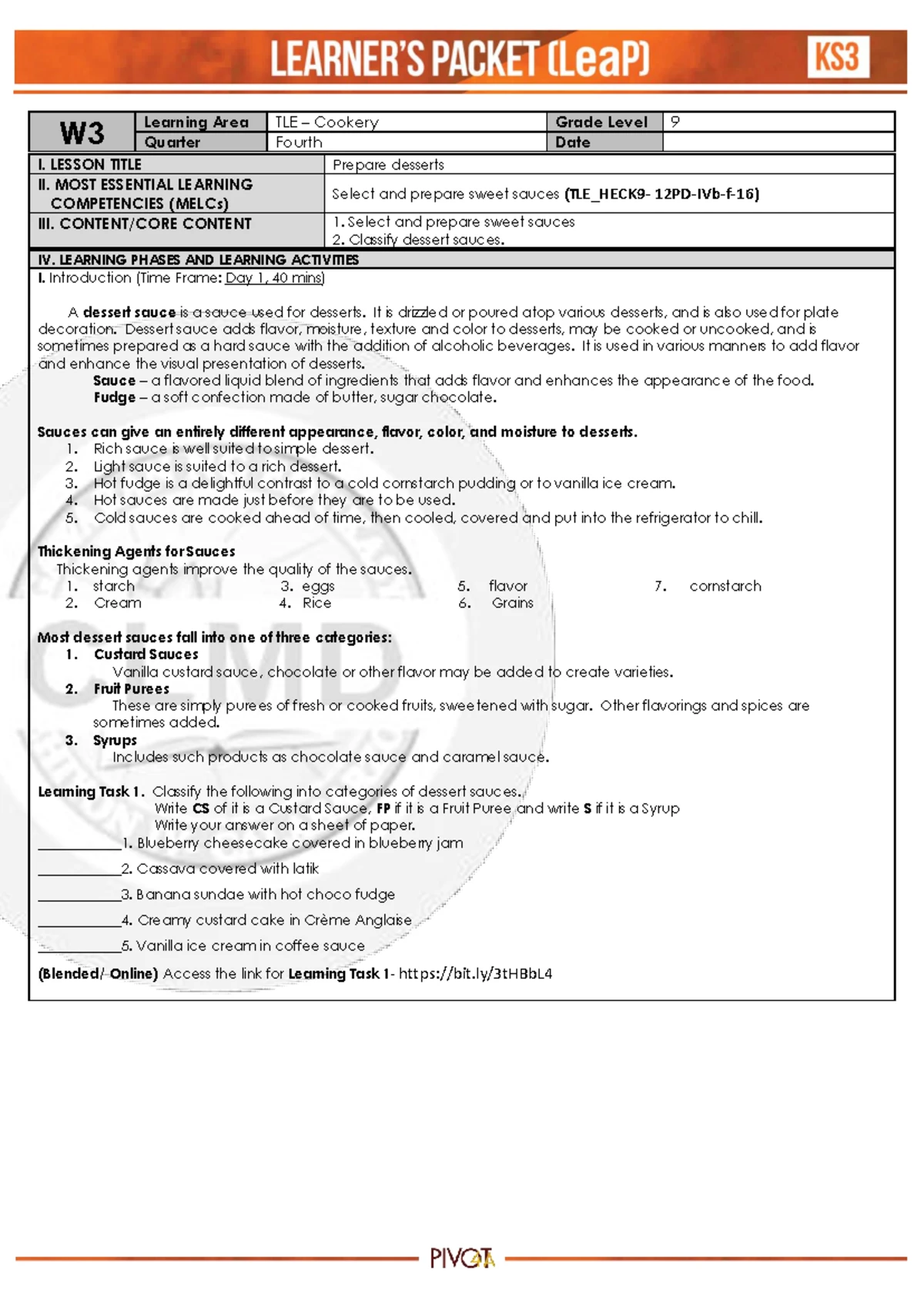 Q4 HE Cookery 9 Week6 - s feehfj - W Learning Area TLE- COOKERY Grade ...