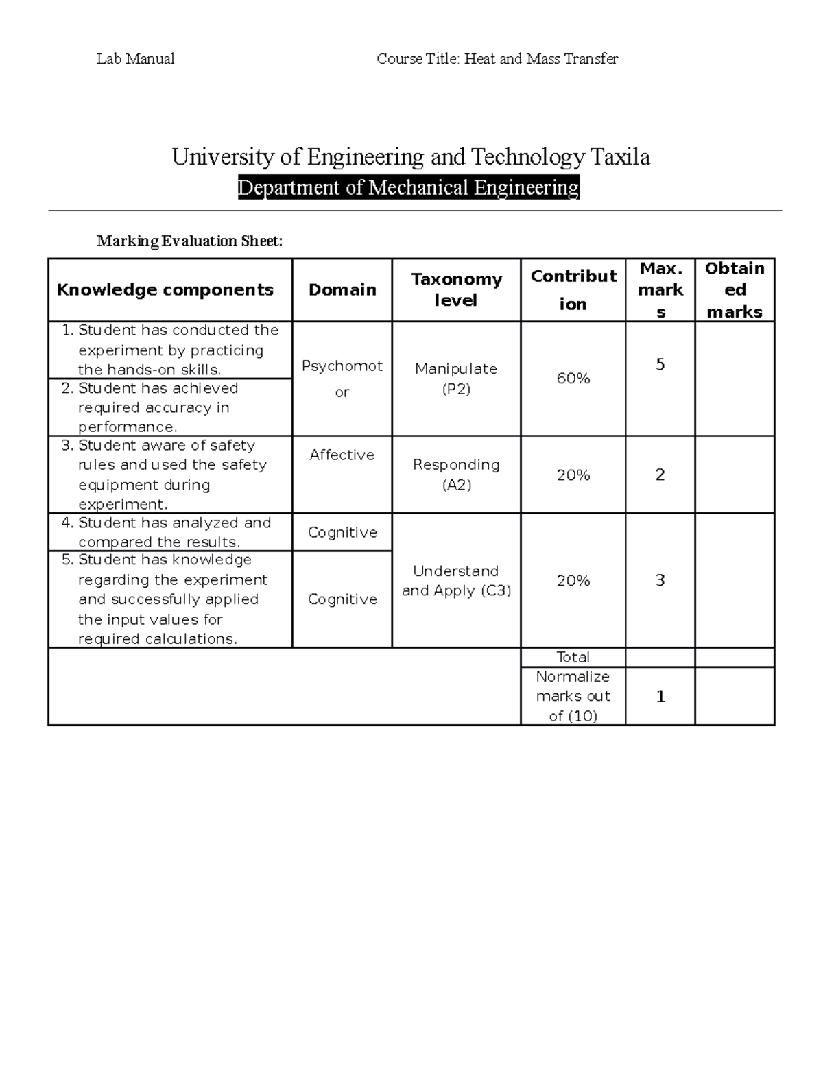 Heat and Mass Transfer Lab Manual: Experiment No. 1.2.3,4 - Studocu