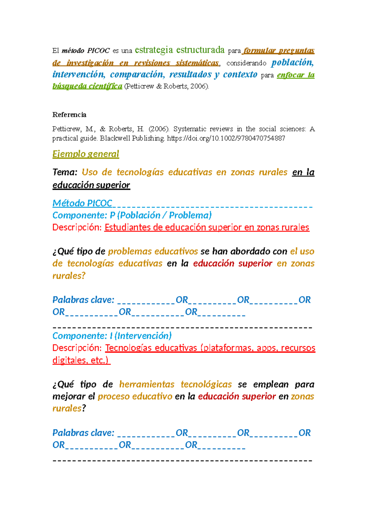 Ejemplo de Implementación del Método PICOC en Investigación (CARM 2025 ...