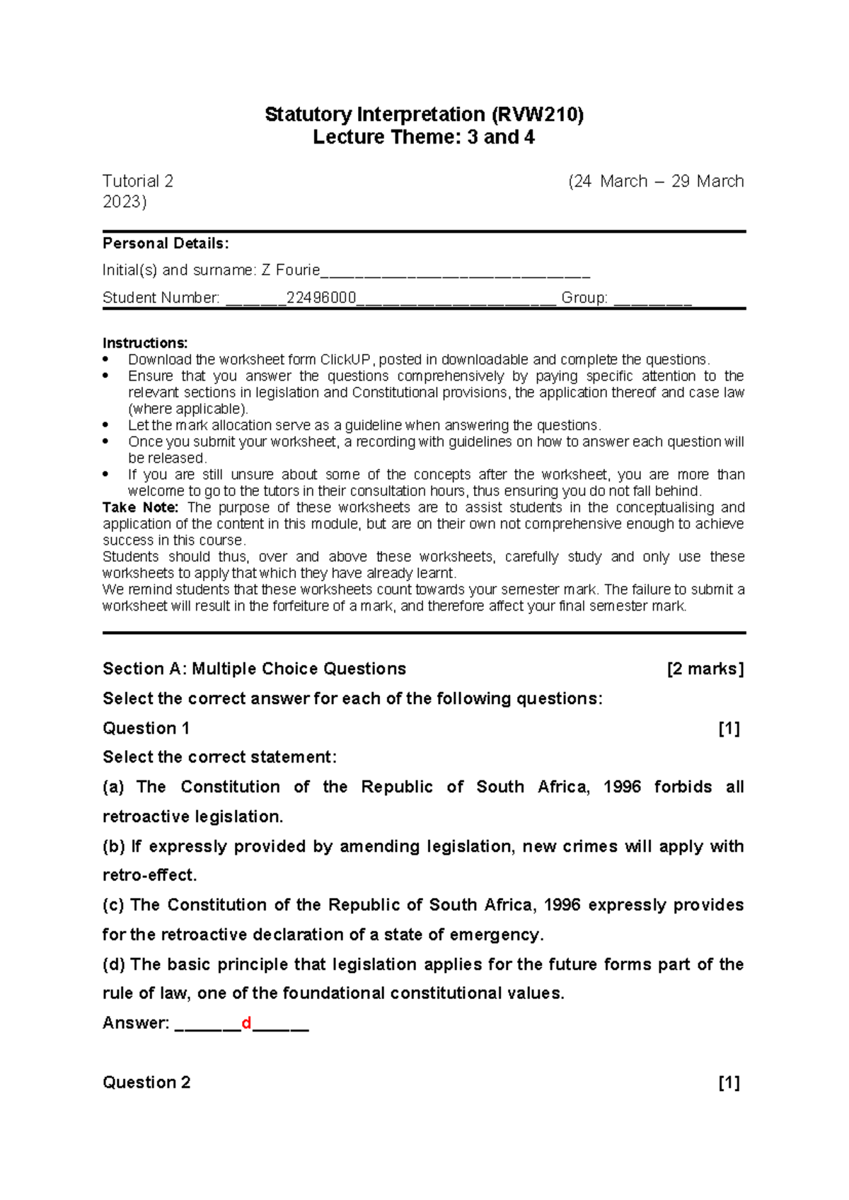 Tutorial 2: Statutory Interpretation Summary for RVW210 - Studocu