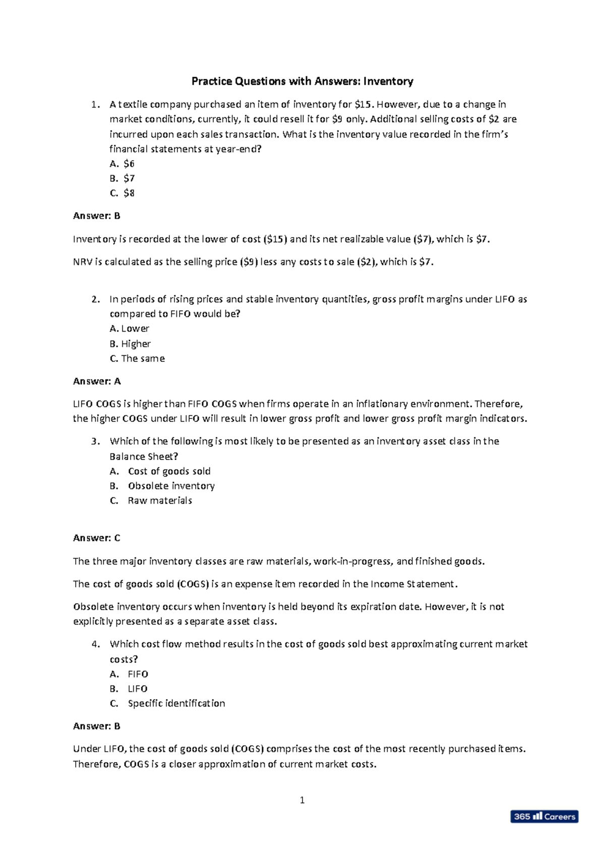 Practice Questions with Answers - Inventory (Final Exam Prep) - Studocu