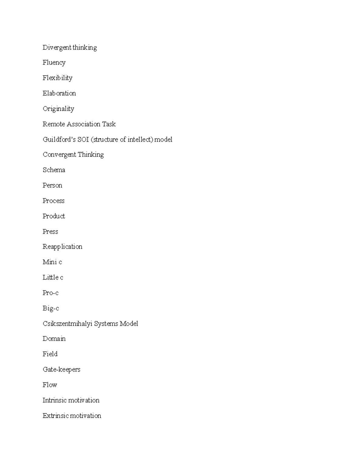 Course Notes on Creativity, Personality, and Intelligence Theories (PSY ...