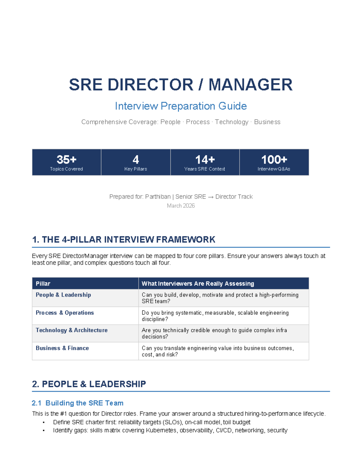 SRE 2026: Comprehensive Interview Prep Guide for Director Roles - Studocu