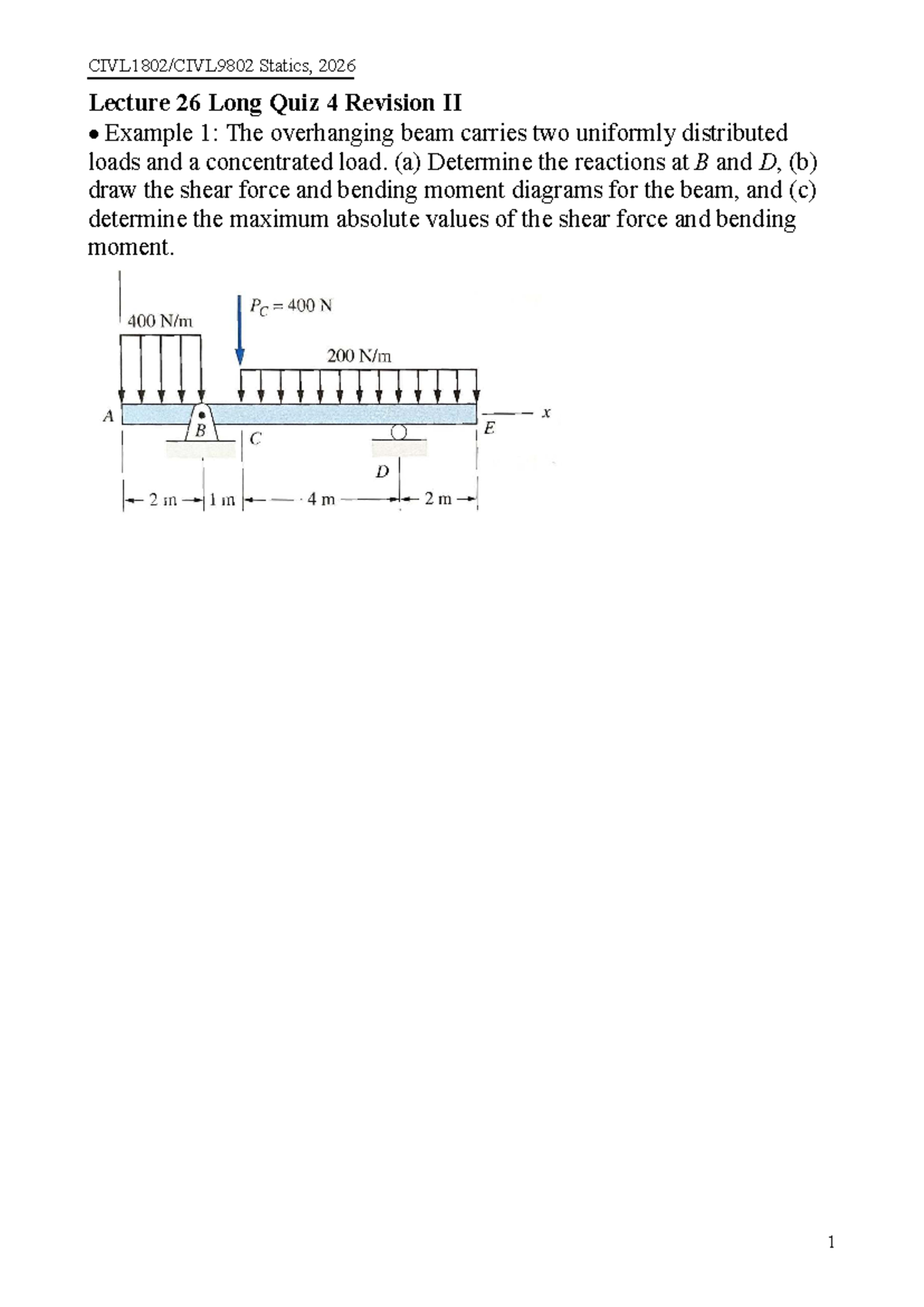 Statics 2026 Lecture 26 Long Quiz 4 Revision and Examples - Studocu