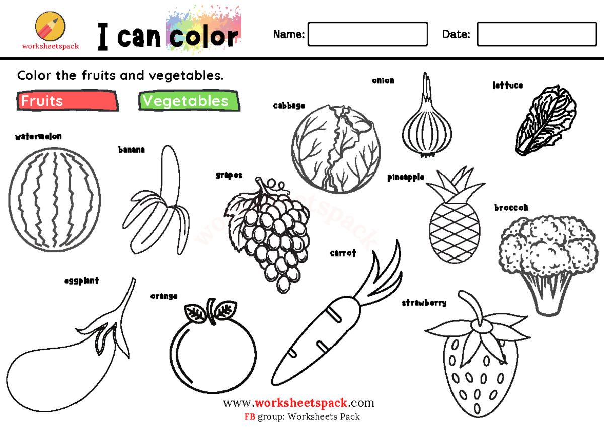 Printable fruits and vegetables coloring pages for kids free PDF ...