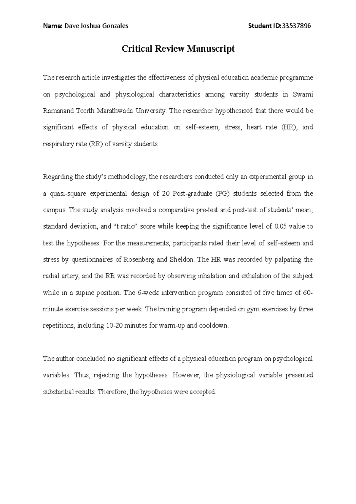 Critical review manuscript Dave Gonnzales 33537896 - Critical Review ...