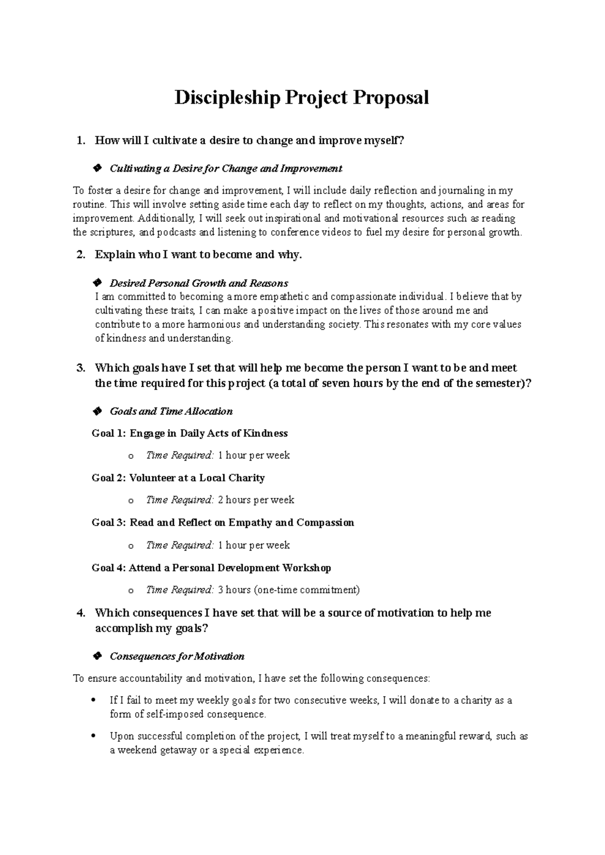 BUS321 W02 Discipleship Project Proposal for Personal Growth - Studocu