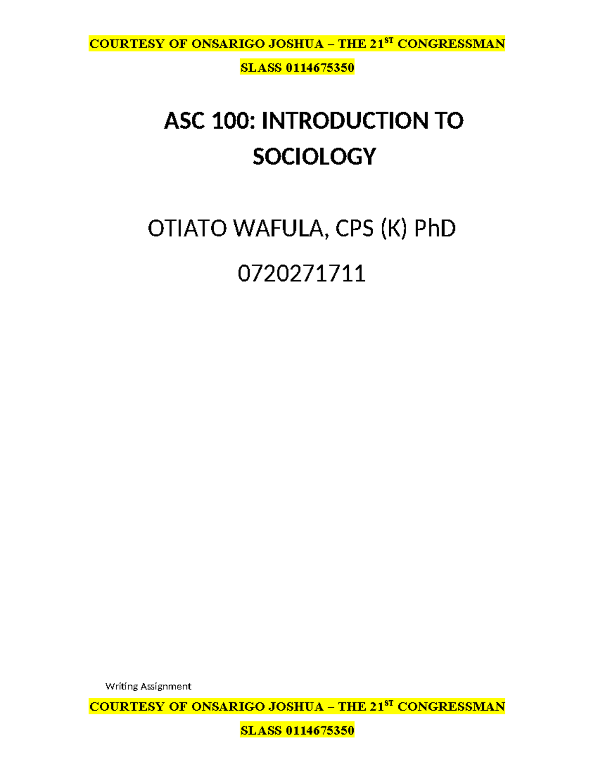 ASC 100: Introduction to Sociology - Comprehensive Study Notes - Studocu