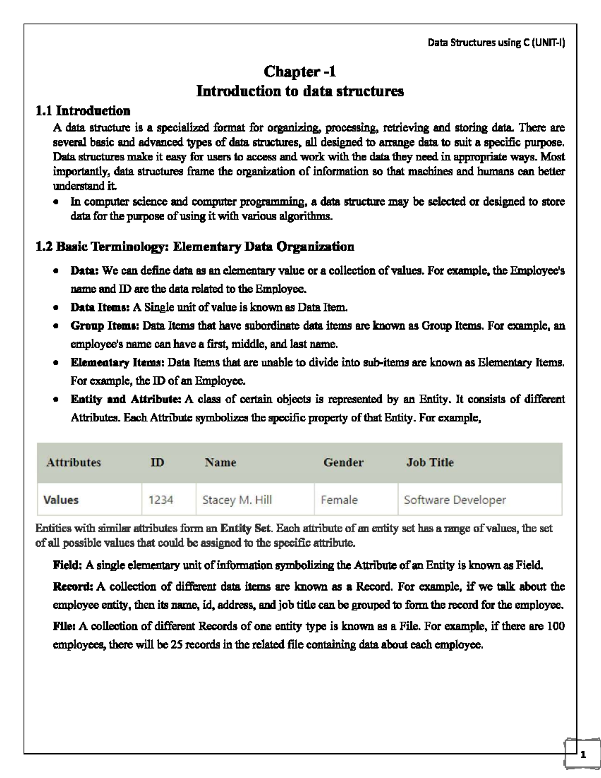 DS UNIT 1 CH 1 - Introduction to Data Structures in C - Studocu