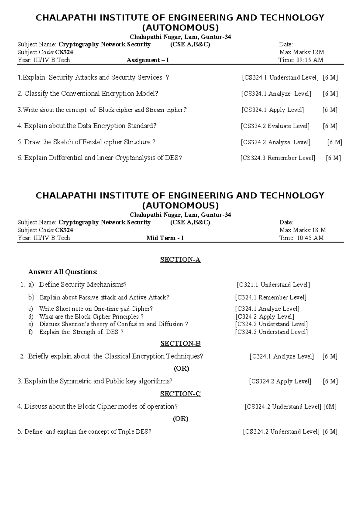 CSE CS324 Midterm Assignment I: Cryptography & Network Security - Studocu
