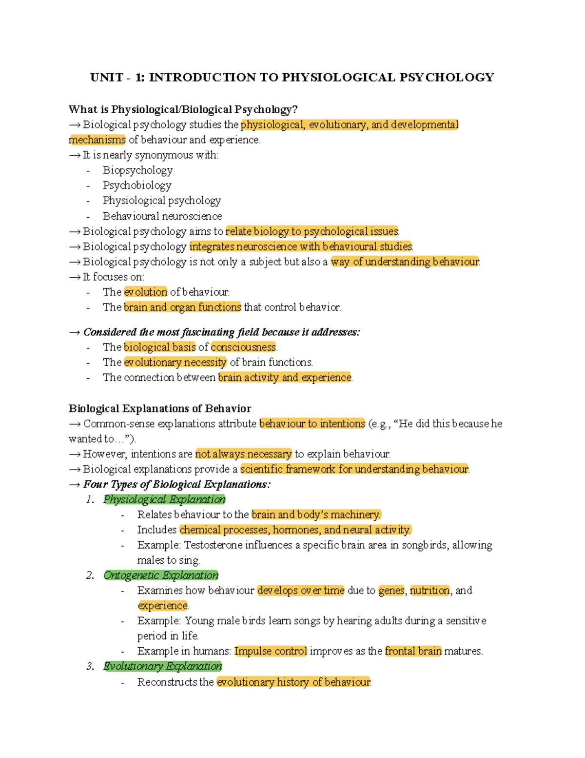 Unit 1 - Introduction to Physiological Psychology - Studocu