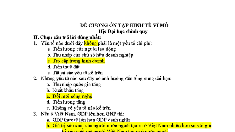 ĐỀ CƯƠNG ÔN TẬP KINH TẾ VĨ MÔ - ĐH CHÍNH QUY II + Đáp Án - Document Preview