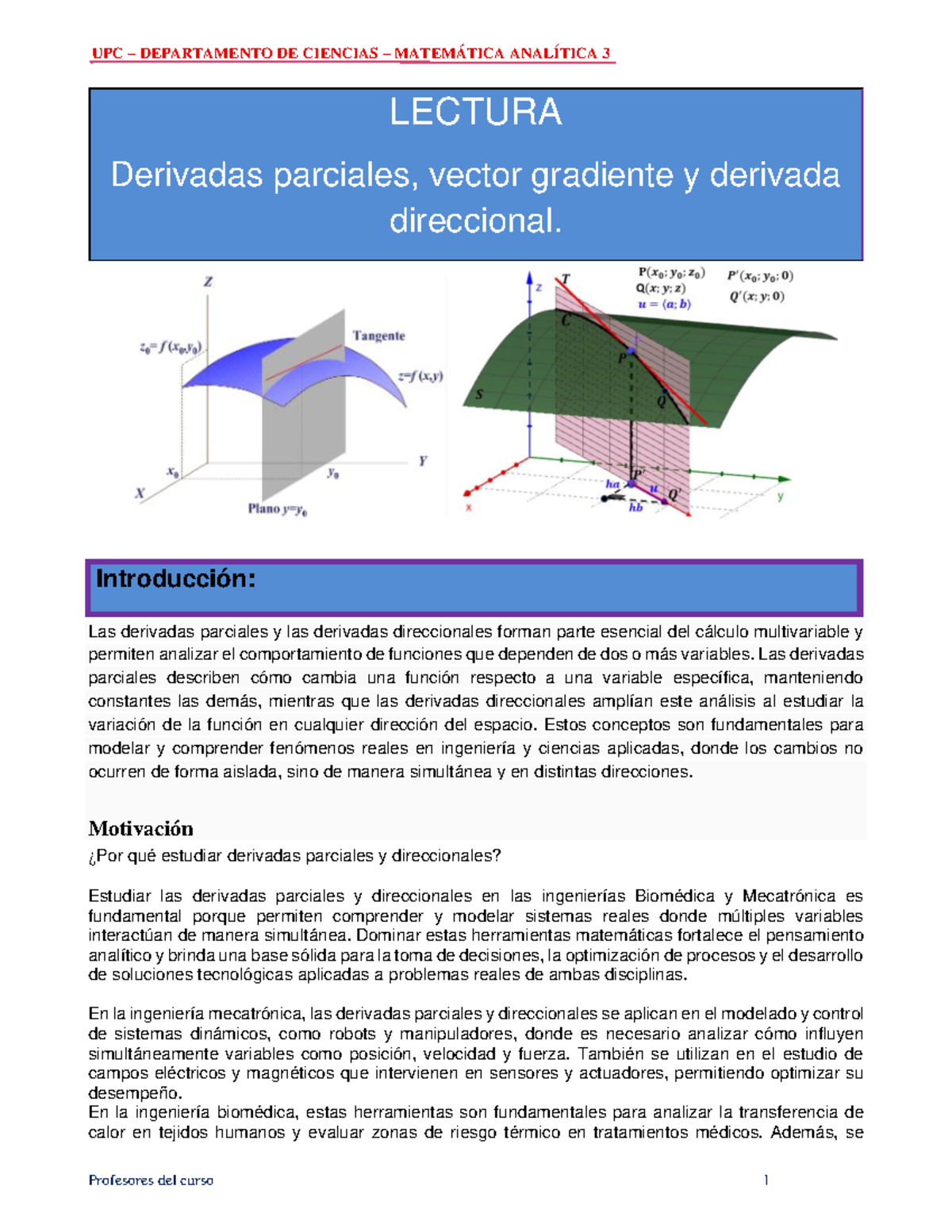 UPC MATEMÁTICA ANALÍTICA 3 LECTURA: Derivadas Parciales y Gradiente ...