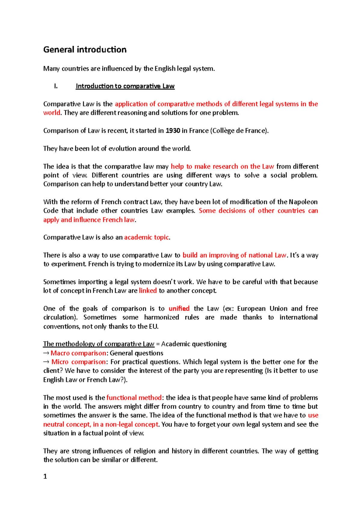 Comparative Law Overview - Course Notes (Legal System Studies) - Studocu