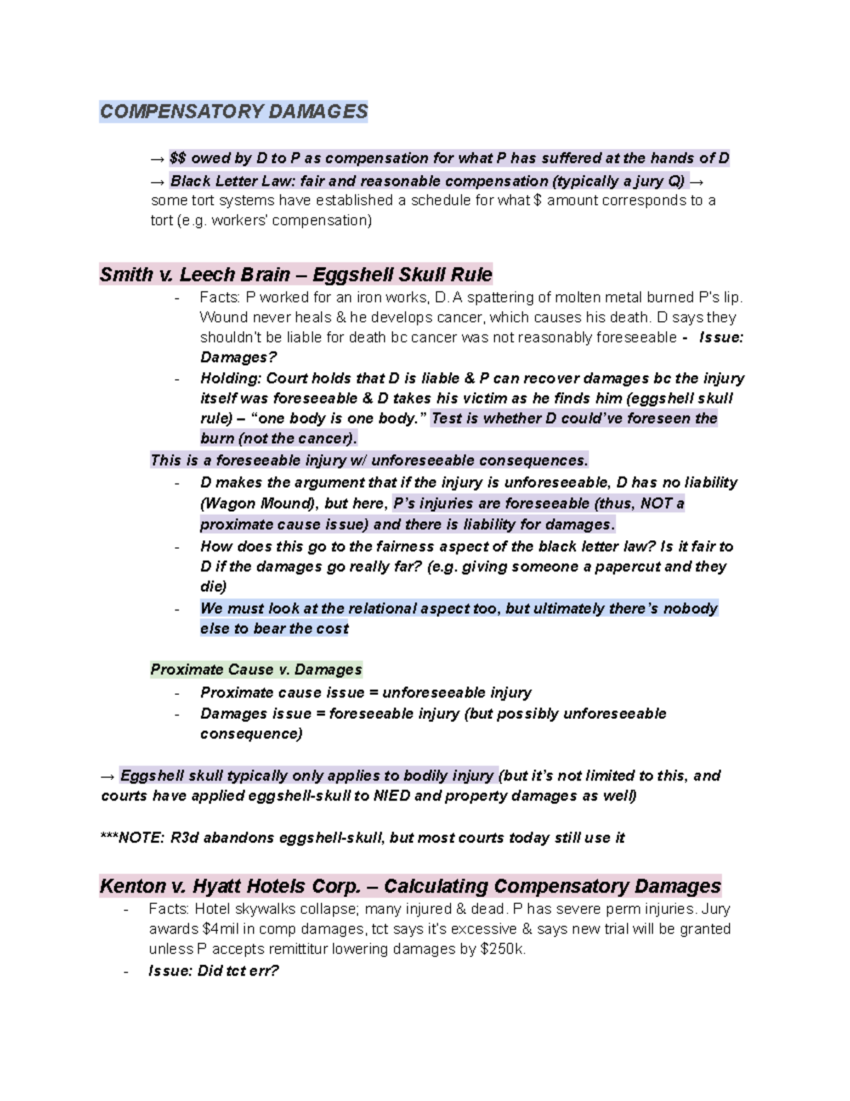 Compensatory Damages: Key Concepts and Cases (Legal Study Notes) - Studocu