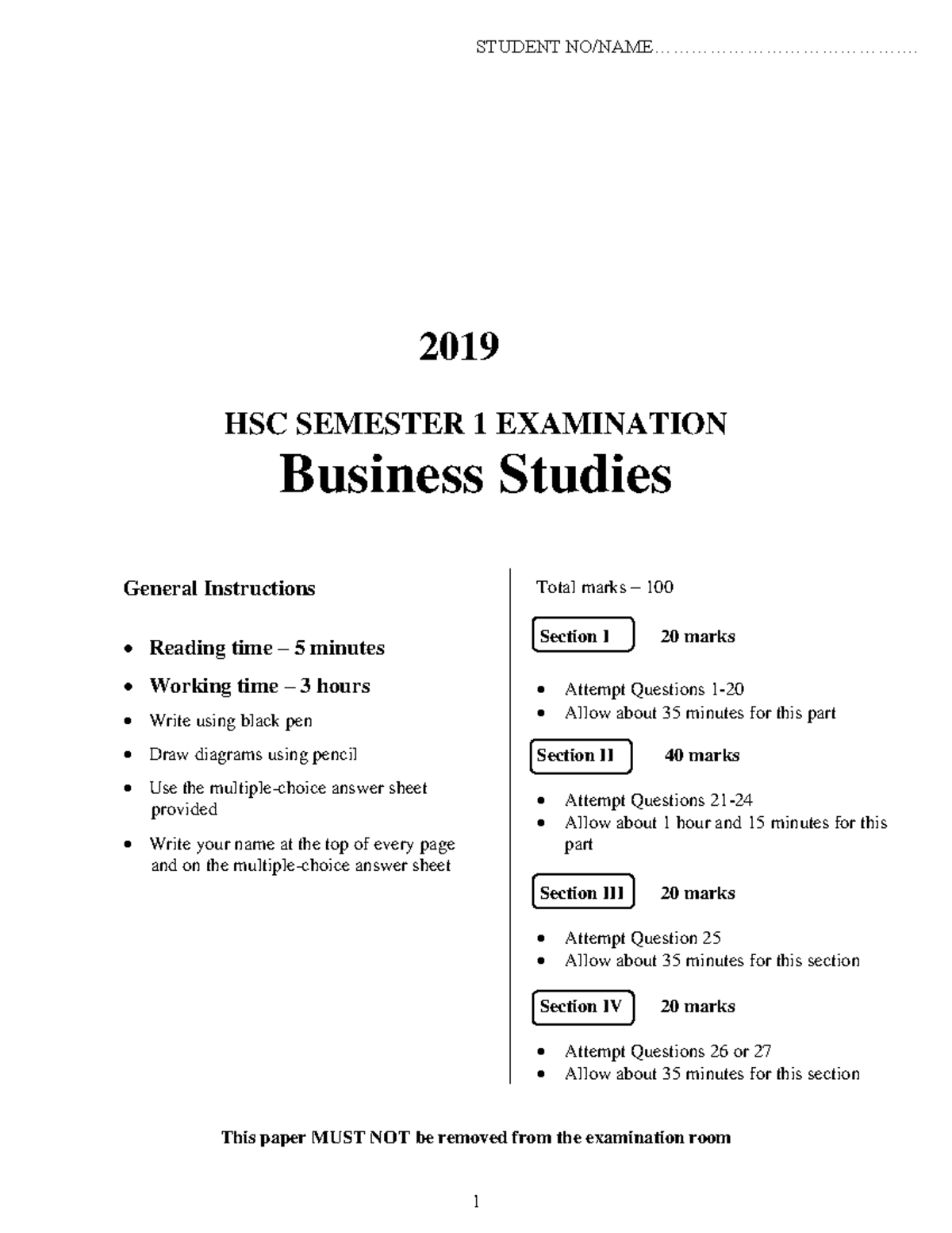 2019 BS - AFC - Business Studies HSC Trial Exam Paper - Studocu