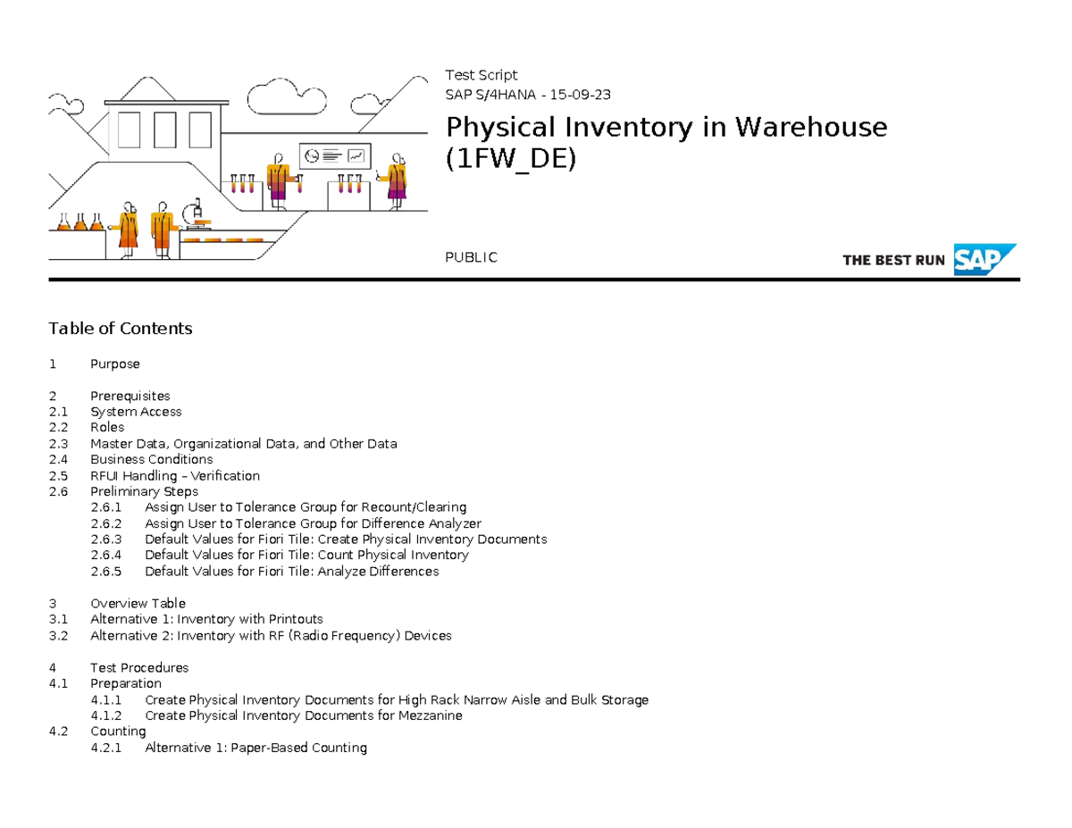 Test Script for SAP Physical Inventory Procedures (1FW_DE) - Studocu