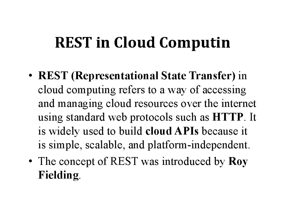 REST in Cloud Computing: Understanding APIs and System of Systems - Studocu