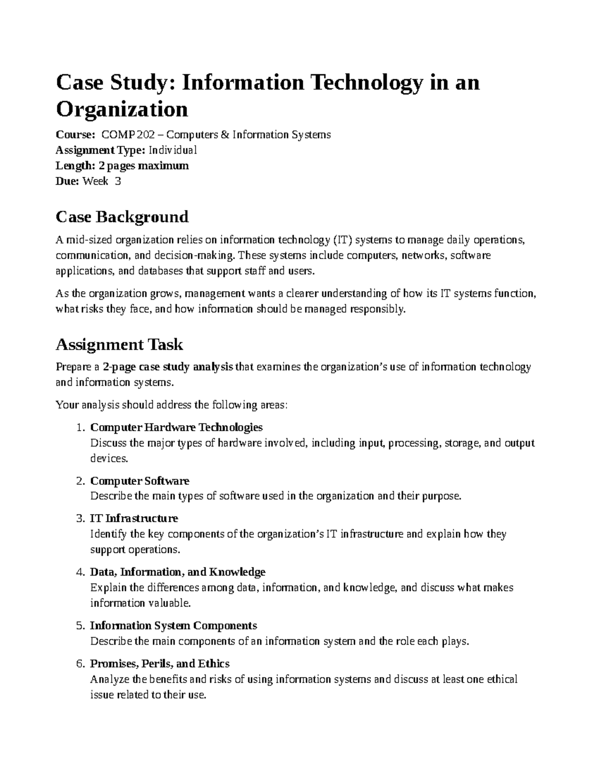 Case Study: IT Systems in Organizations - COMP 202 Analysis - Studocu