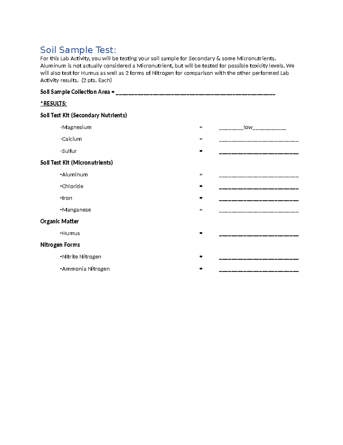AGPS-05 Soil Sample Test (Secondary & Micro)-1 - Soil Sample Test: For ...