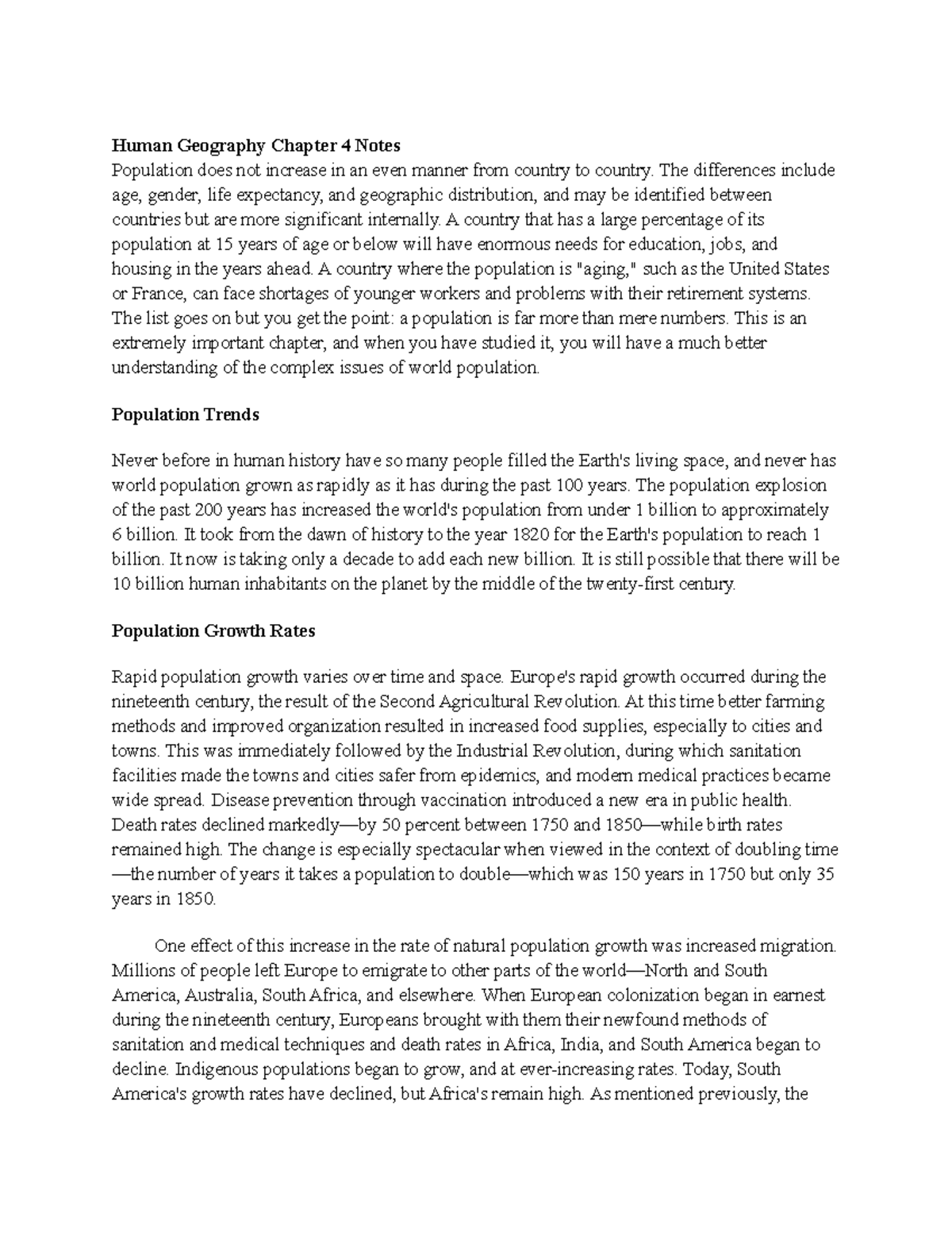 Human Geography Chapter 4 Notes - Human Geography Chapter 4 Notes ...