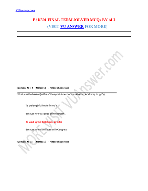 PAK 301 Final TERM Solved MCQs BY ALI - PAK301 FINAL TERM SOLVED MCQs ...