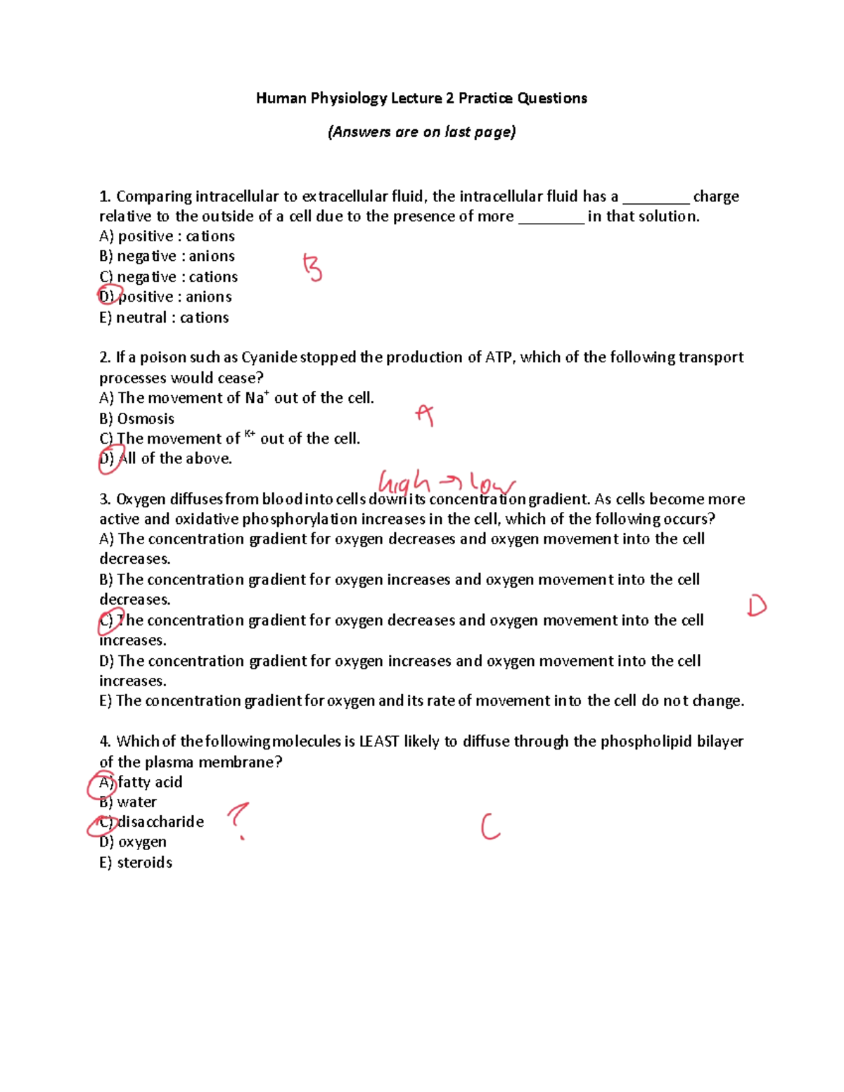BIOL2010 Lecture 2 Practice Questions with Answers - Studocu