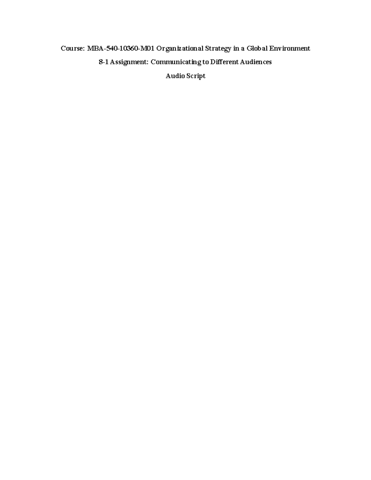 Organizational Strategy in a Global Environment: Module 8-1 Audio ...