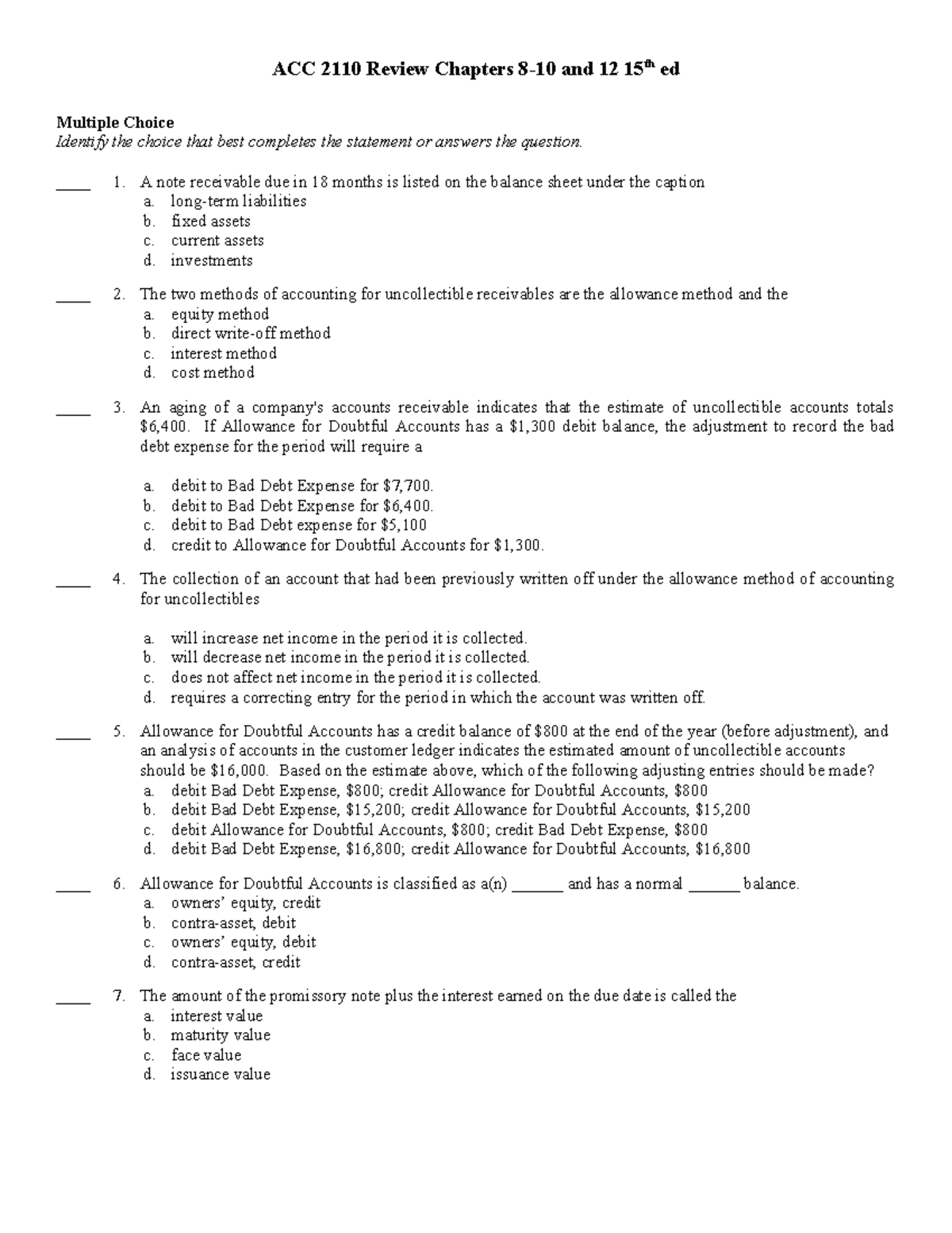 ACC 2110 Exam Review: Key Concepts from Chapters 8-11 - ACC 2110 Review ...