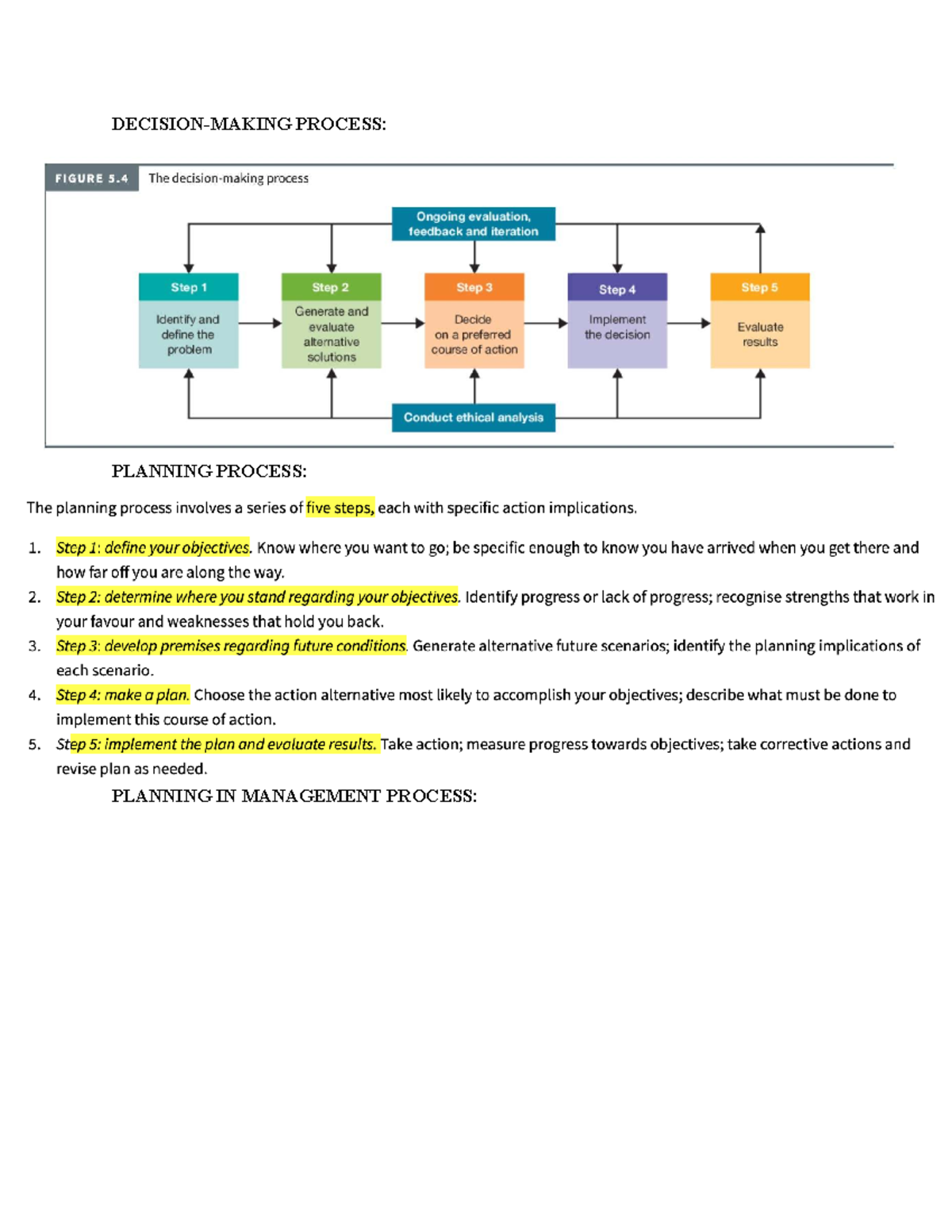Mgmt 101: Planning & Benchmarking in Management Process - Studocu