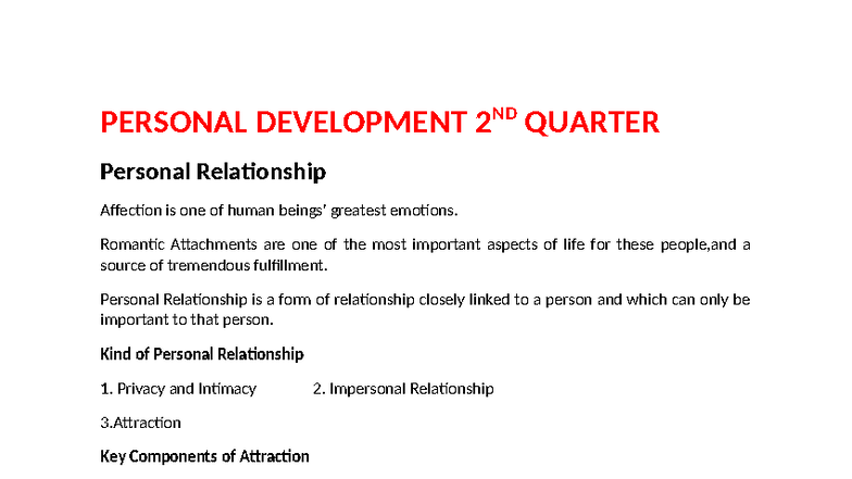 Personal Development 2ND QTR: Understanding Relationships and Career ...