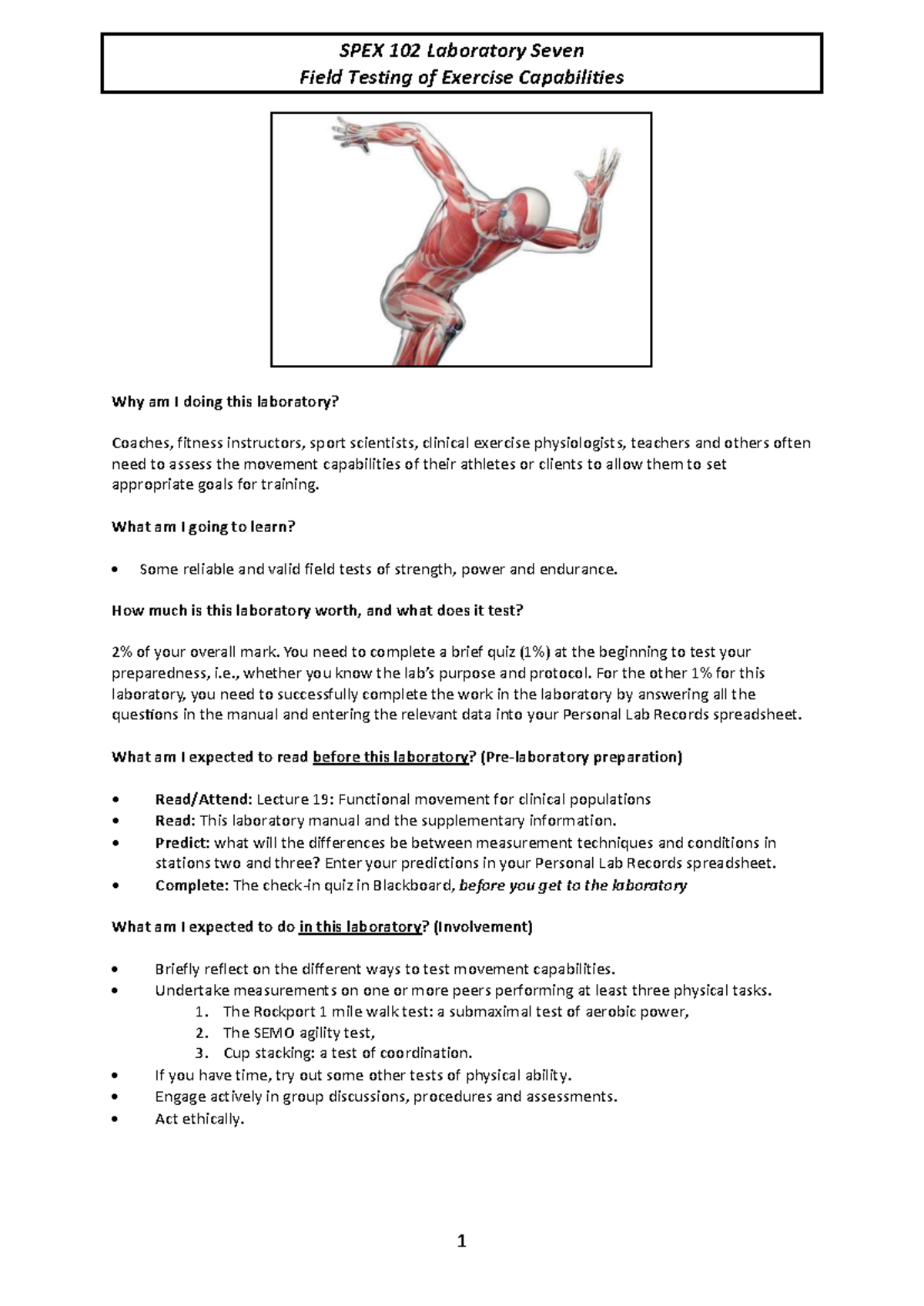 SPEX 102 Lab 7: Field Testing of Exercise Capabilities Guide - Studocu