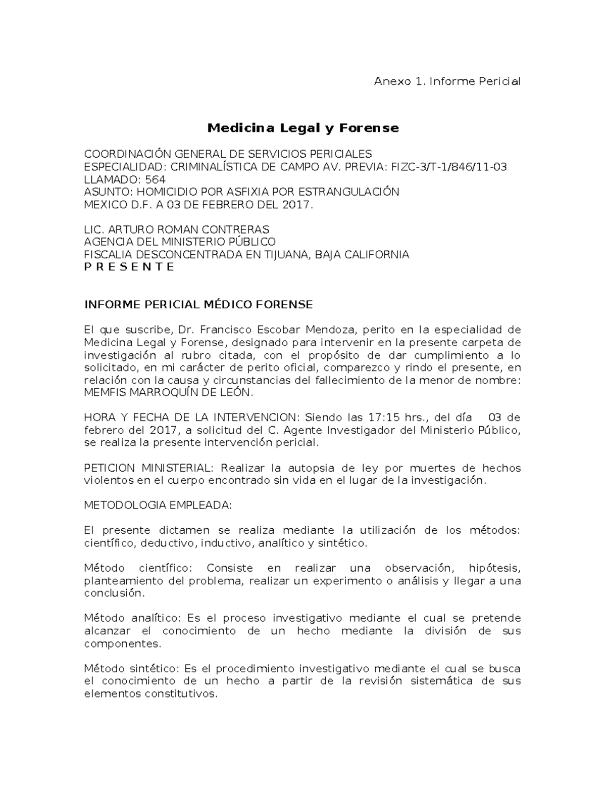 Dictamen de Autopsia de Memfis Marroquín - Caso Homicidio FIZC-3/T-1 ...