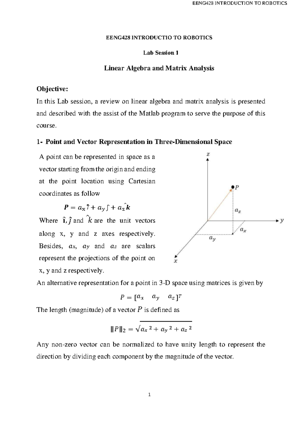 Lab Session 1: Linear Algebra & Matrix Analysis for EENG428 - Studocu