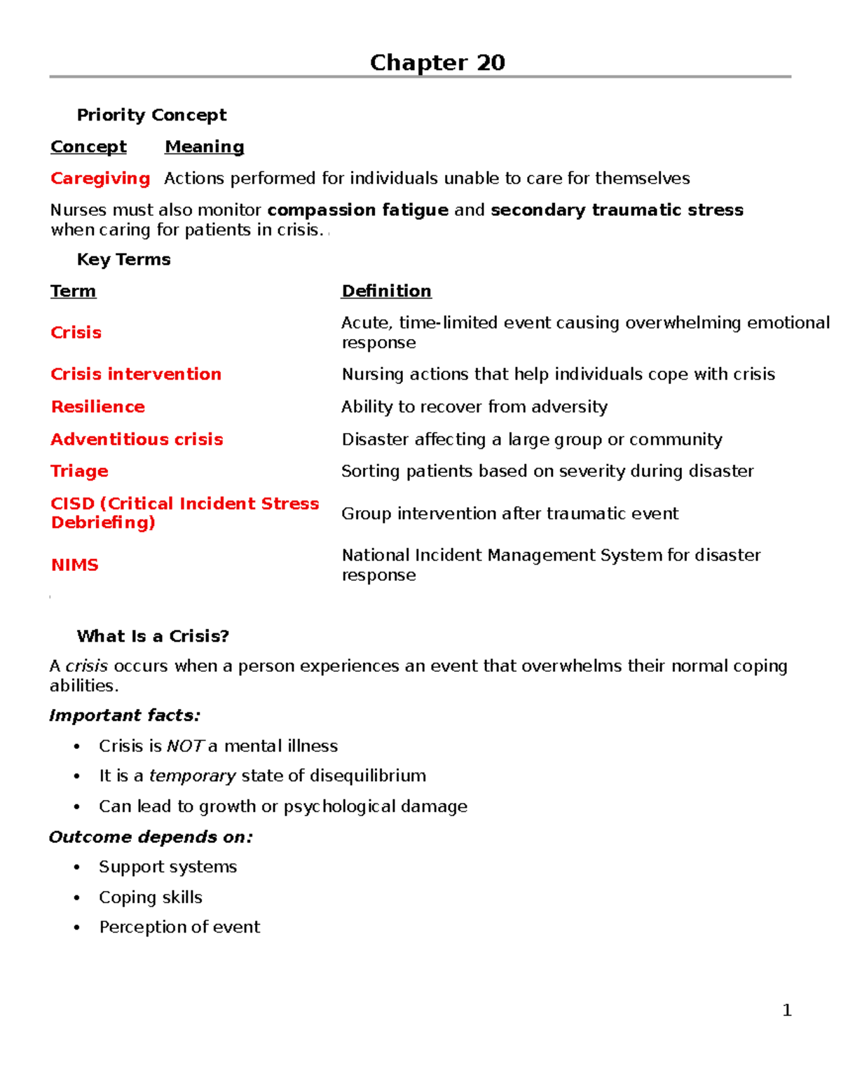 MH 4 Exam Study Guide: Crisis Concepts and Caregiving Actions - Studocu