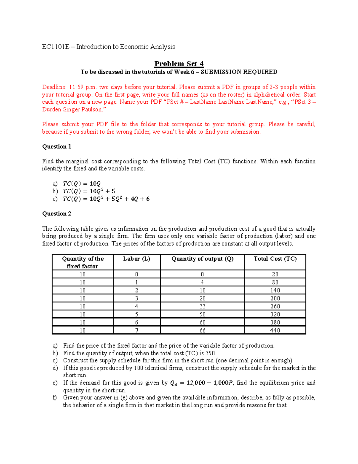Micro Problem Set 4 - Practice Questions for tutorial - EC1101E ...