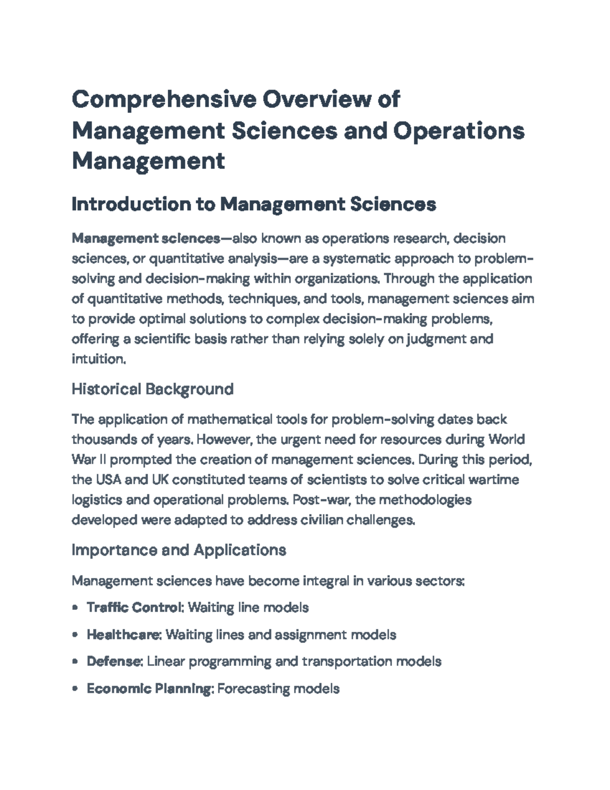 Comprehensive Overview of Management Sciences and Operations Management ...
