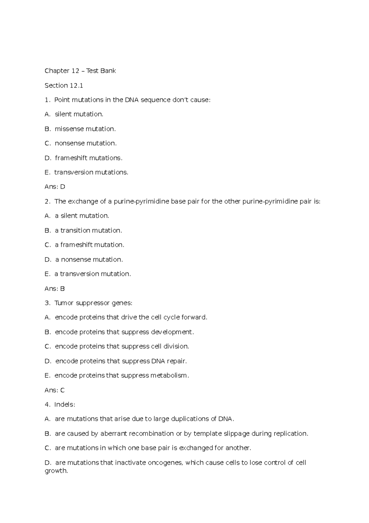 Chapter 12 - Test Bank for Molecular Biology (MB 101) - Studocu